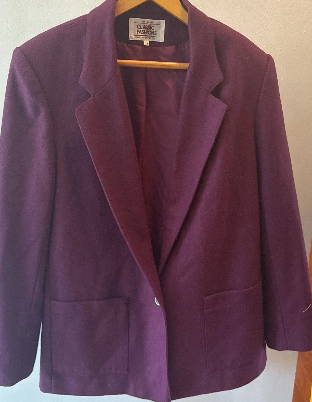 Classic Fashions Vintage Womens Purple Blazer Jacket One Button Closure Size 12