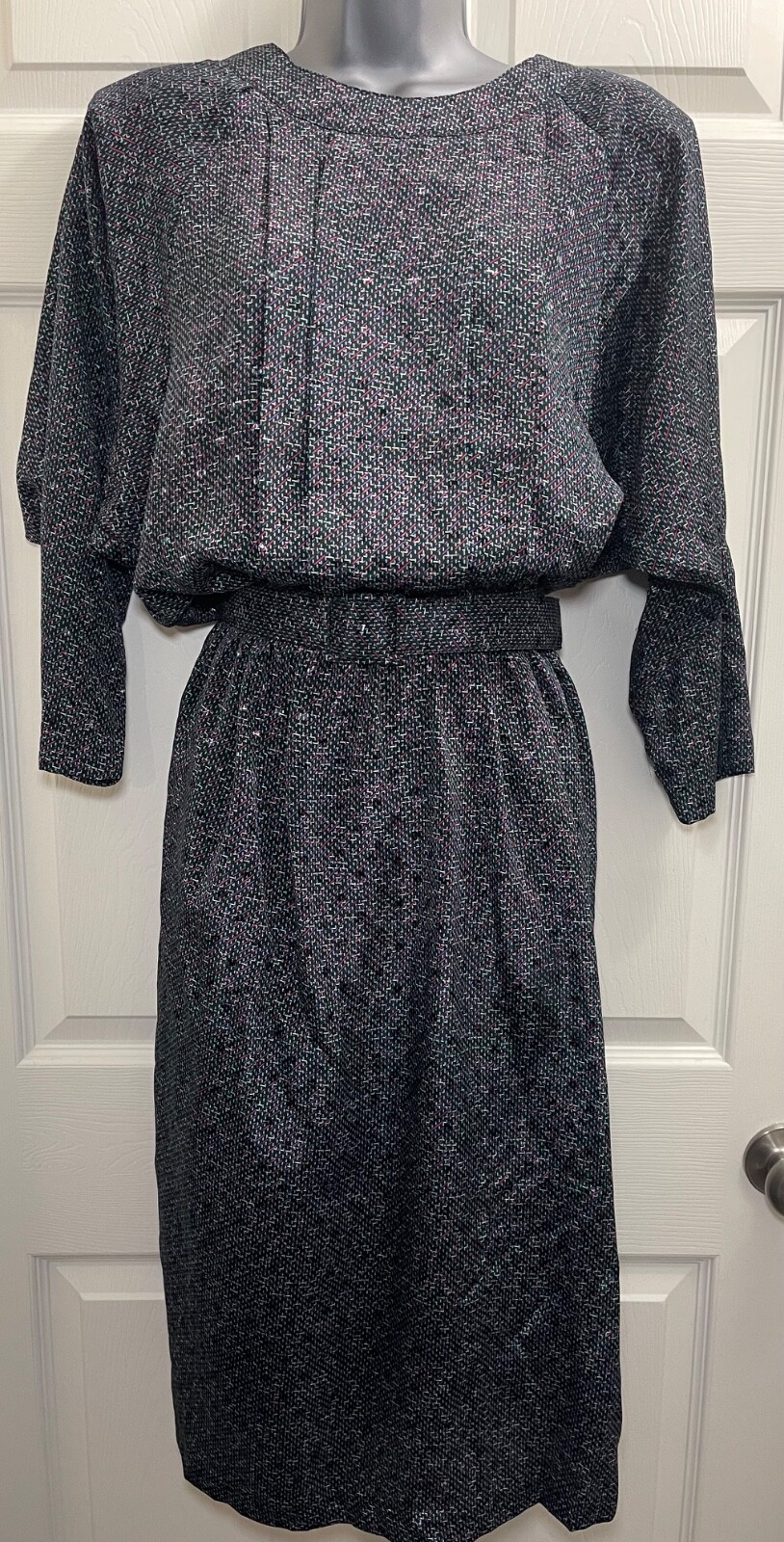 Vintage 80s Pellini By Von Bramlett Art Deco Belted Dress Size 9/10 Average