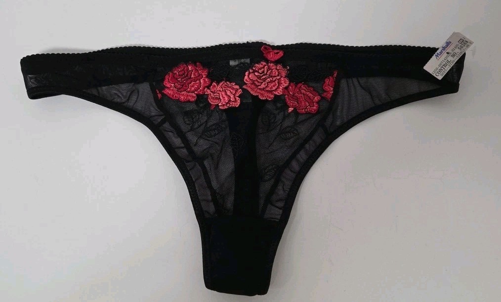 Vtg Delta Burke Mesh Thong Embroidered Plus Size 10/3X NWT Sissy Roses Floral