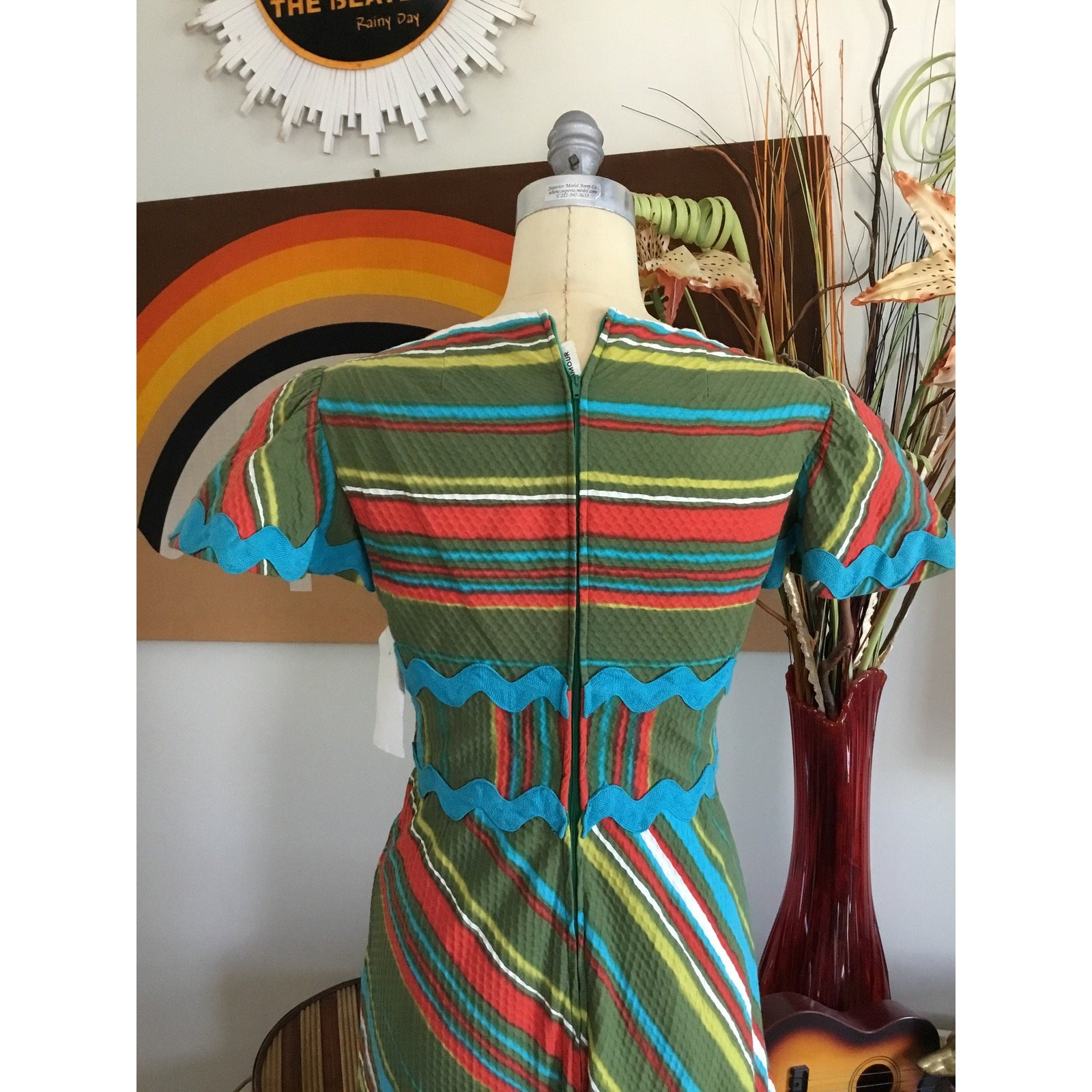 1960s Harmay St Amour Striped Maxi Dress Vintage Piquet Cotton Mod Rainbow Gown