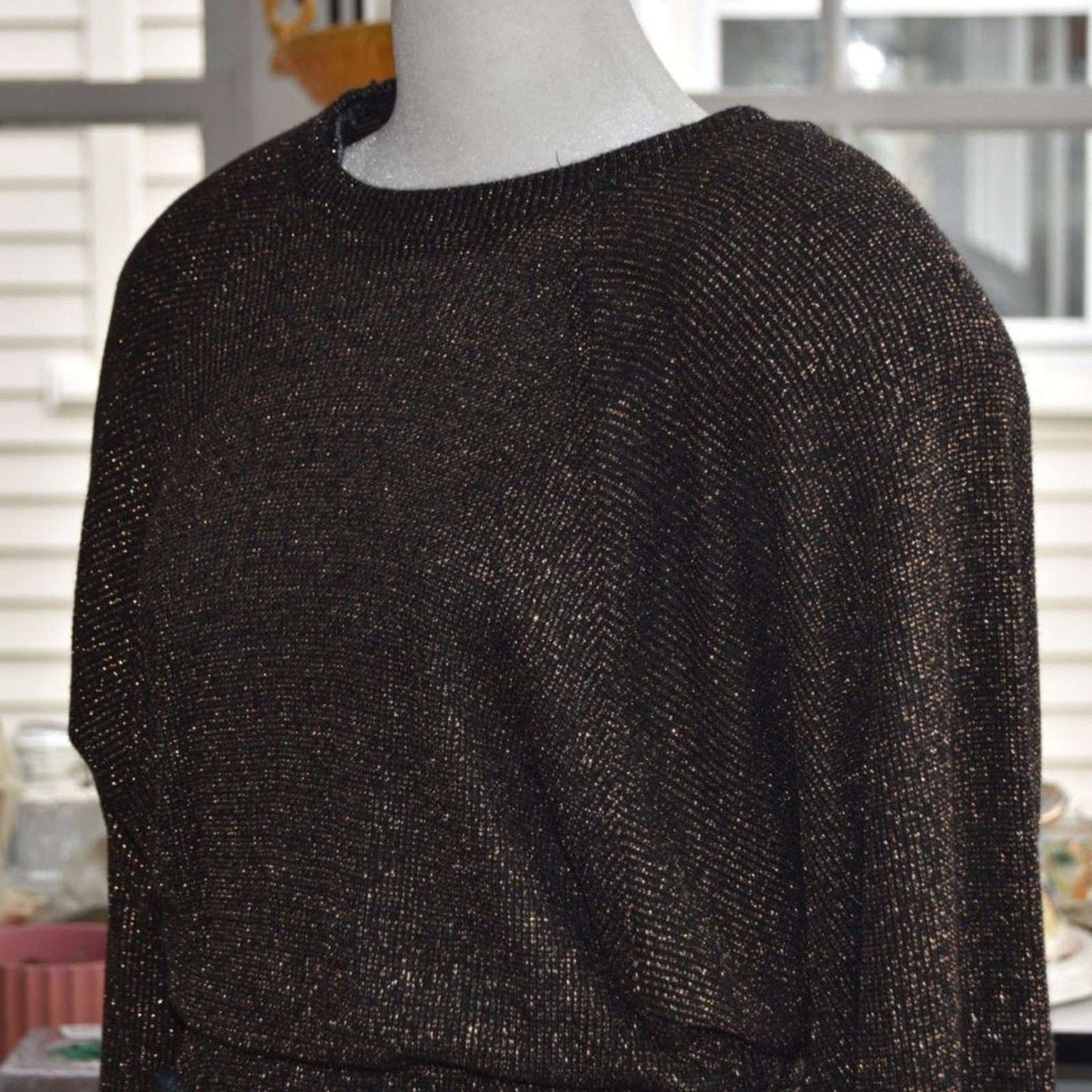 Vintage Choon California Metallic Lurex Disco Dress 70s 80s Black Bronze M/L