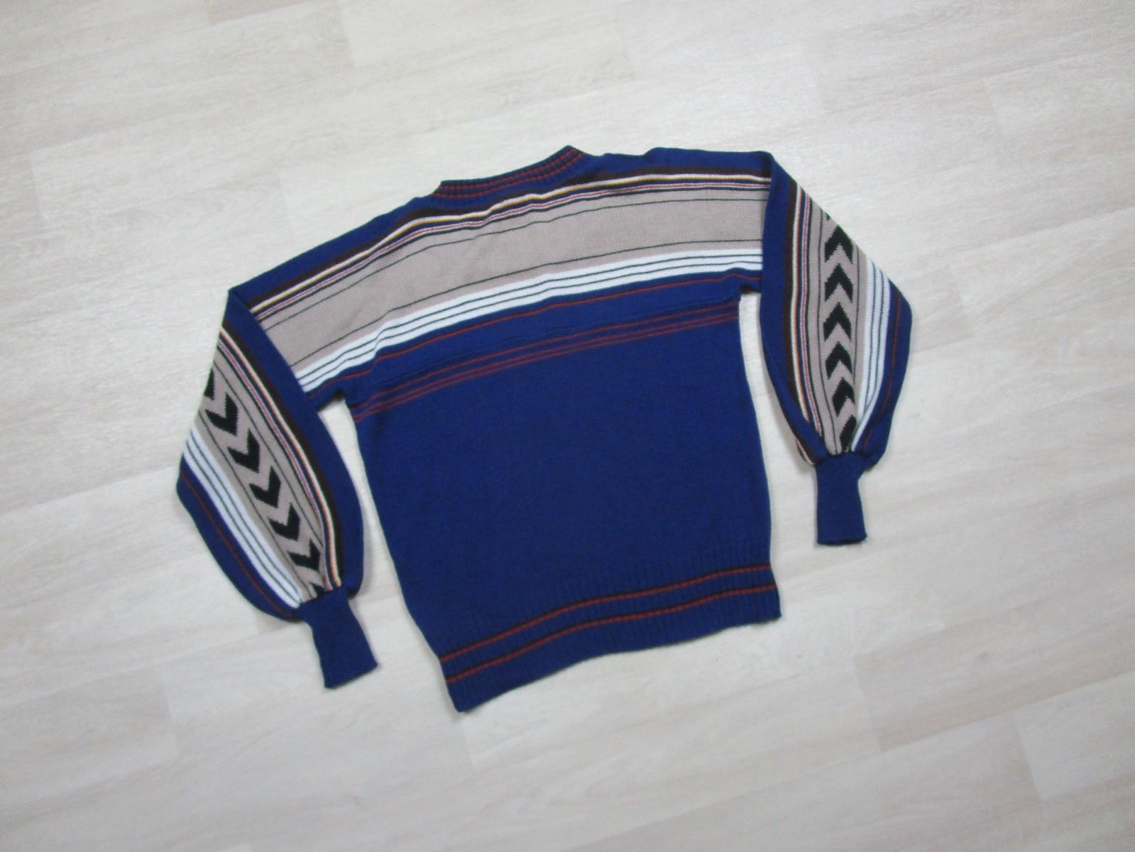 Vintage 60s Sears JR Bazaar Sweater Womens (L) Long Bishop Sleeve Blue Boho MCM