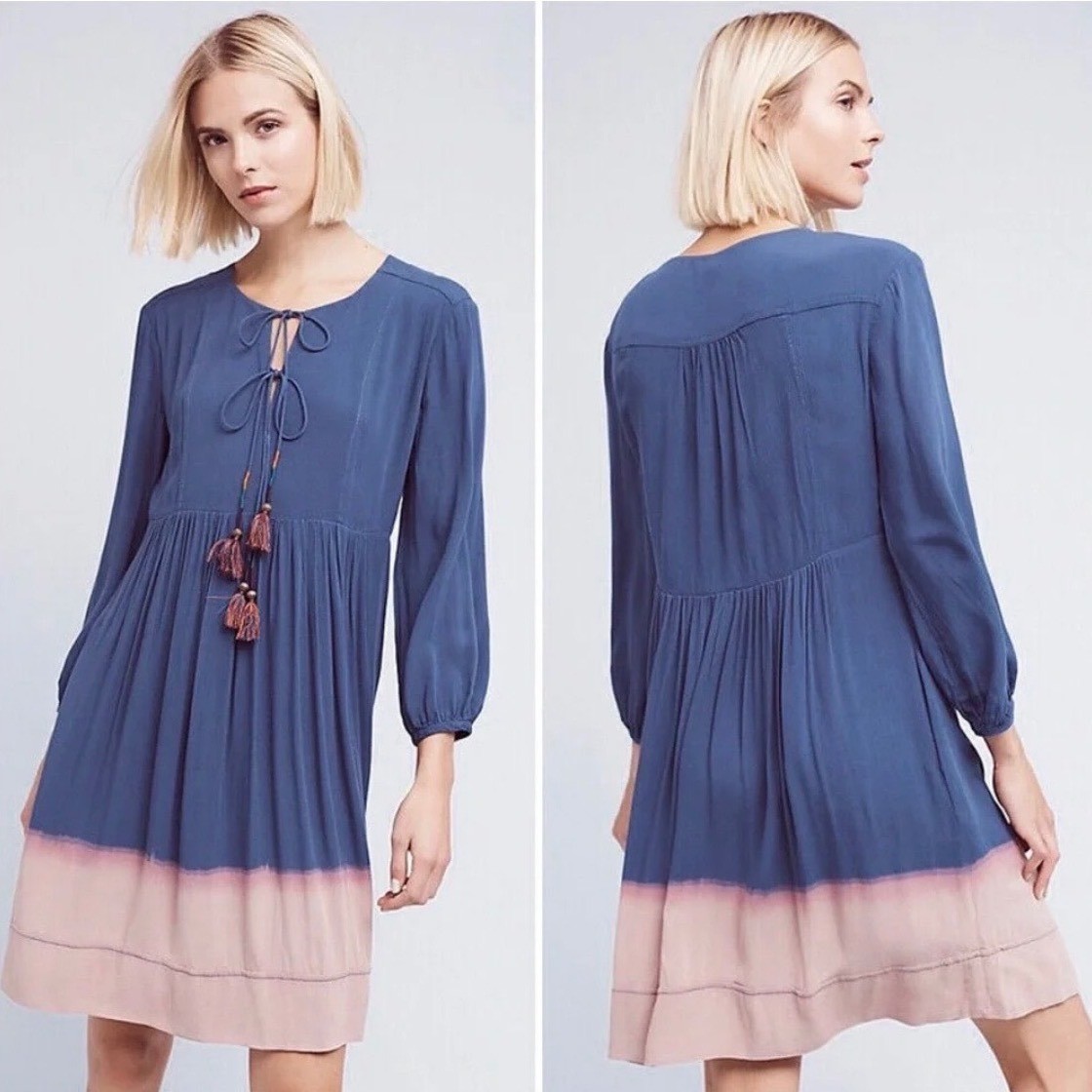 Anthropologie Holding Horses Mini Dress tie dye ombré tassel 2P fit and flare SM