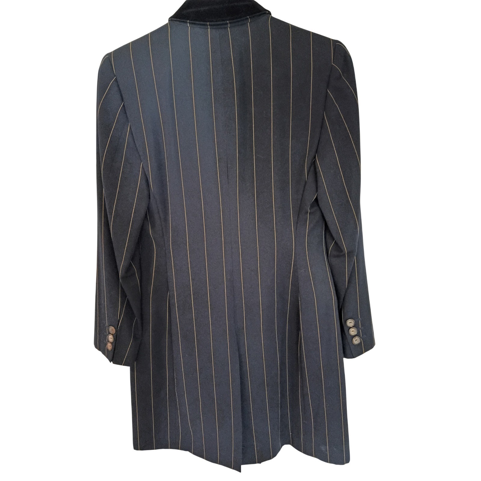 Crisca Vintage Wool Pinstripe Skirt Suit Navy Blue Velvet Trim Made Germany 40
