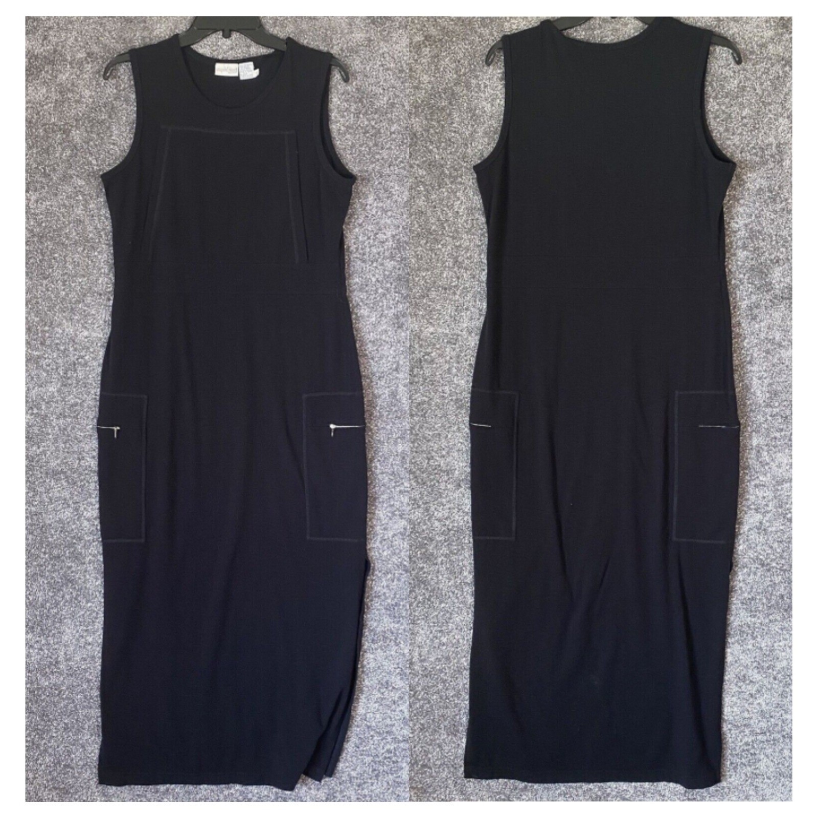Vintage 90s Newport News Cargo Jumper Maxi Dress Womens 12 Retro Black Old Money
