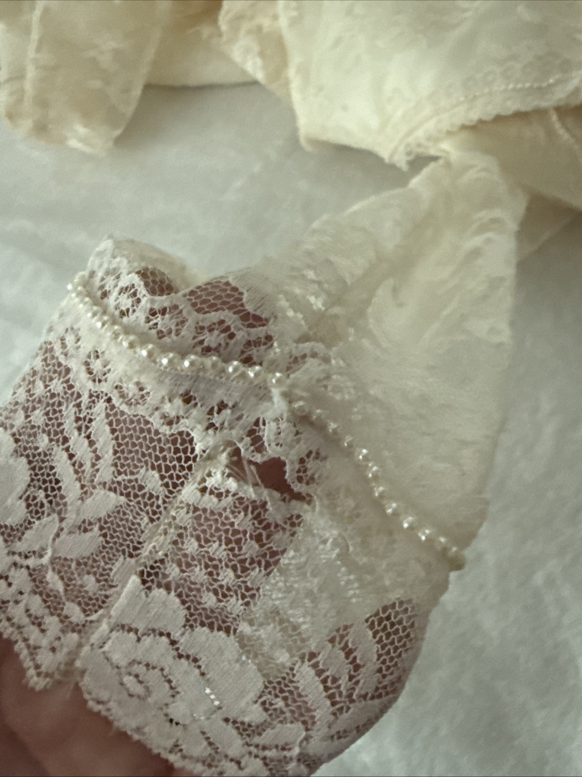 Vintage Handmade Ivory Mermaid Style Drop Waist Wedding Dress Lace Pearl S/M