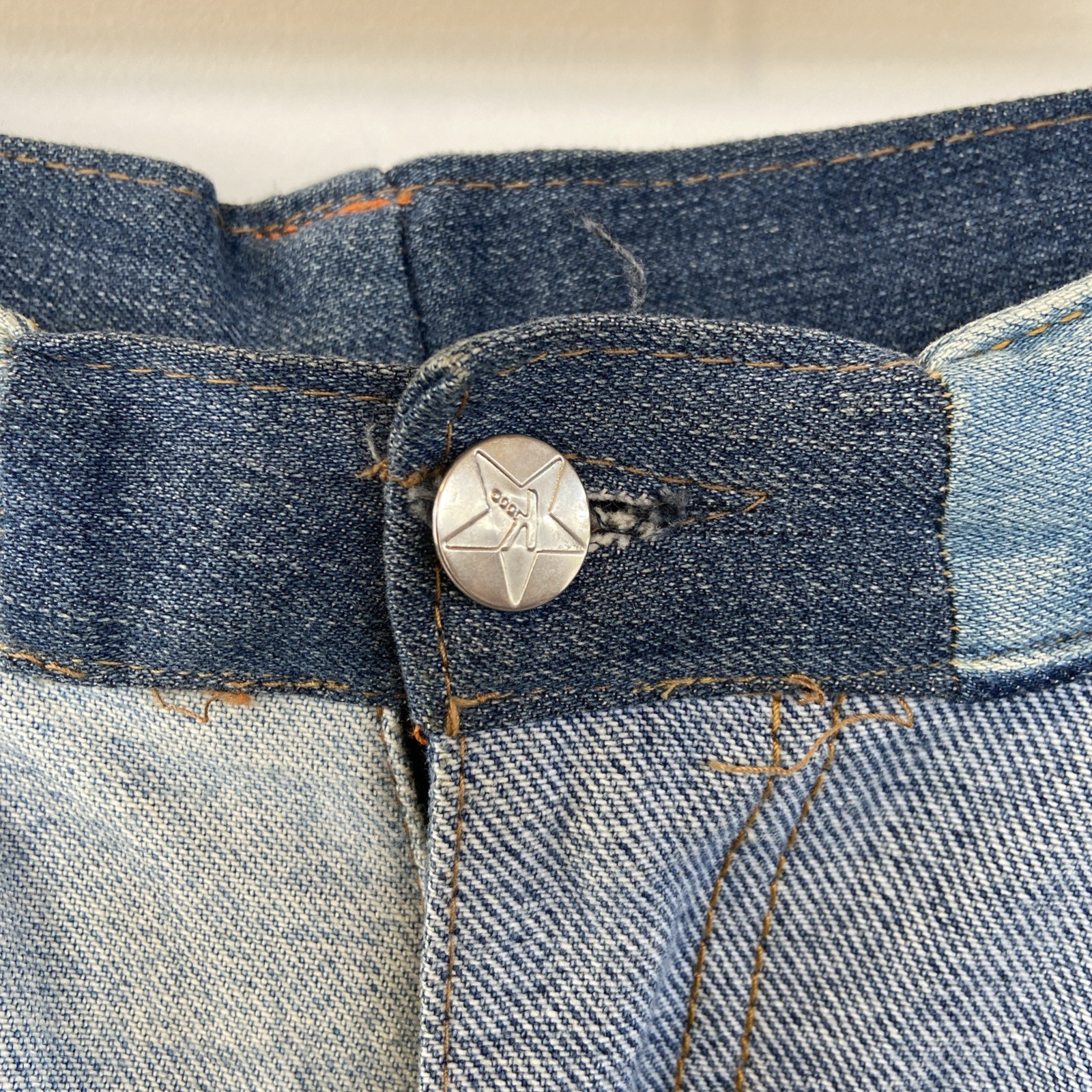 Vintage CUSTOM Denim Patchwork Wide Leg Jeans 30” Waist 80’s High Waist Gathered