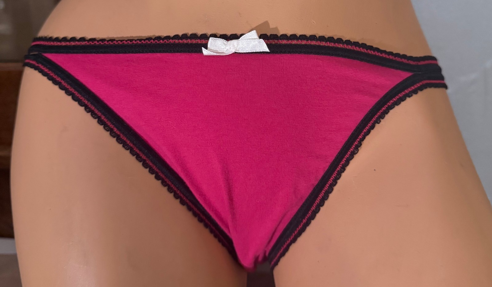Vintage SaraMax Pink & Black Cotton Double G-String Sissy Bikini Panties 8 XL