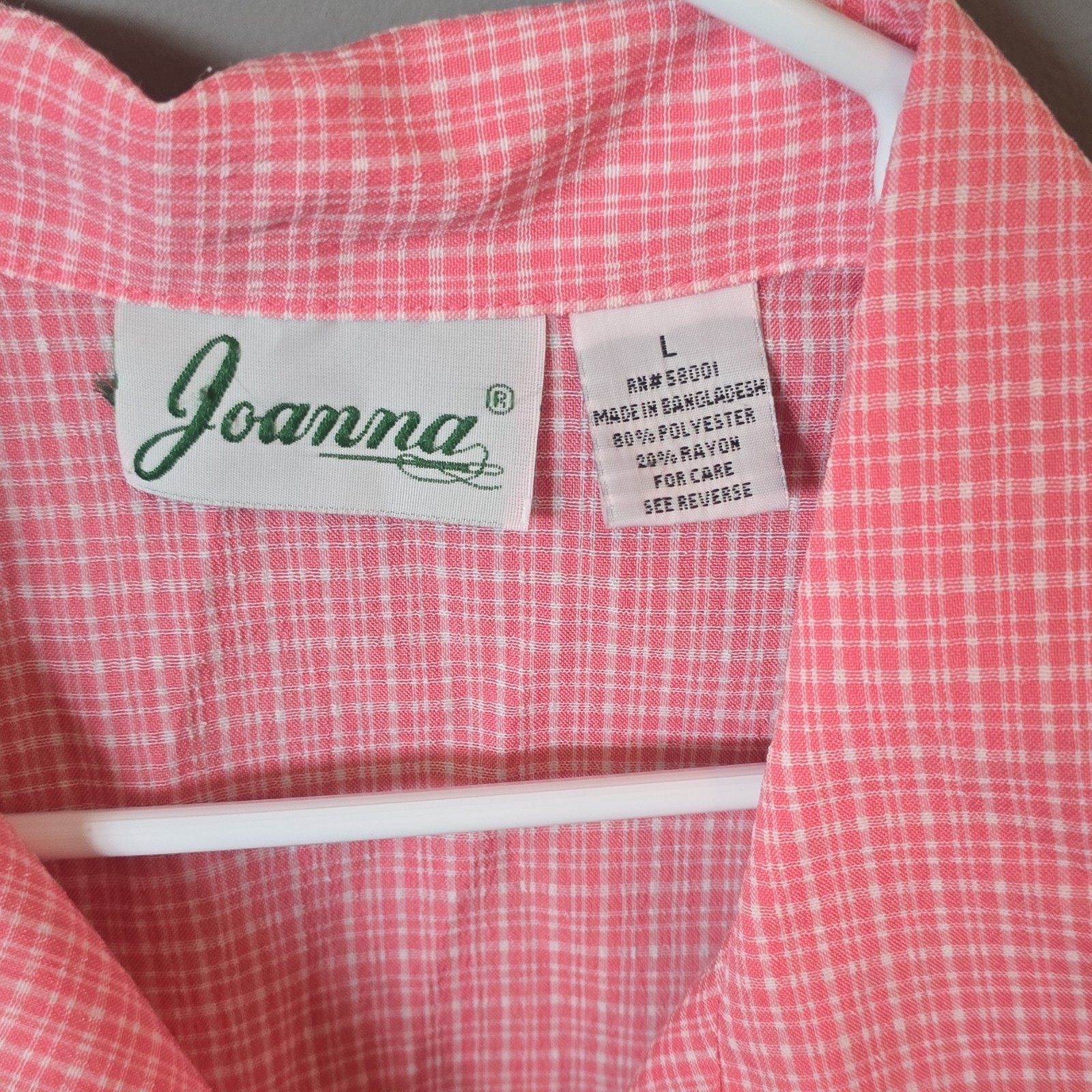 Vintage 80s 90s Joanna Pink Gingham Button Up Shirt Short Sleeve L Cottagecore