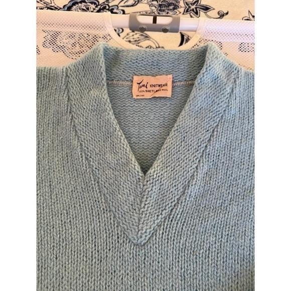Vintage 1960s Tami 100% Shetland Wool Sweater Marina Blue
