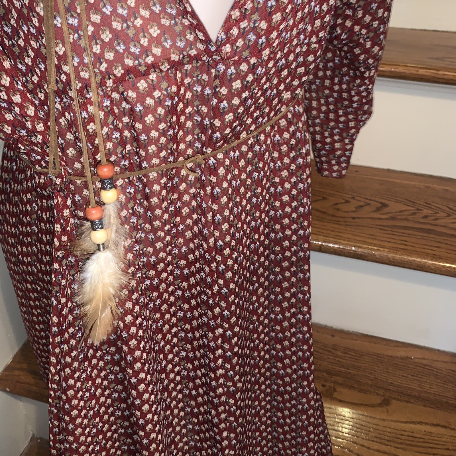 Vintage Gunne Sax Maxi Calico Feather Dress Cottage Core Prairie Boho M ❤️tb68