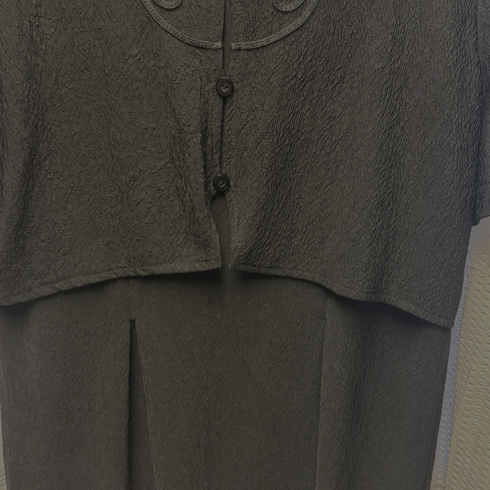 Vintage 90s Y2K Jillian Black Button Front Bodice Dress Sz14 USA Made Embroidery