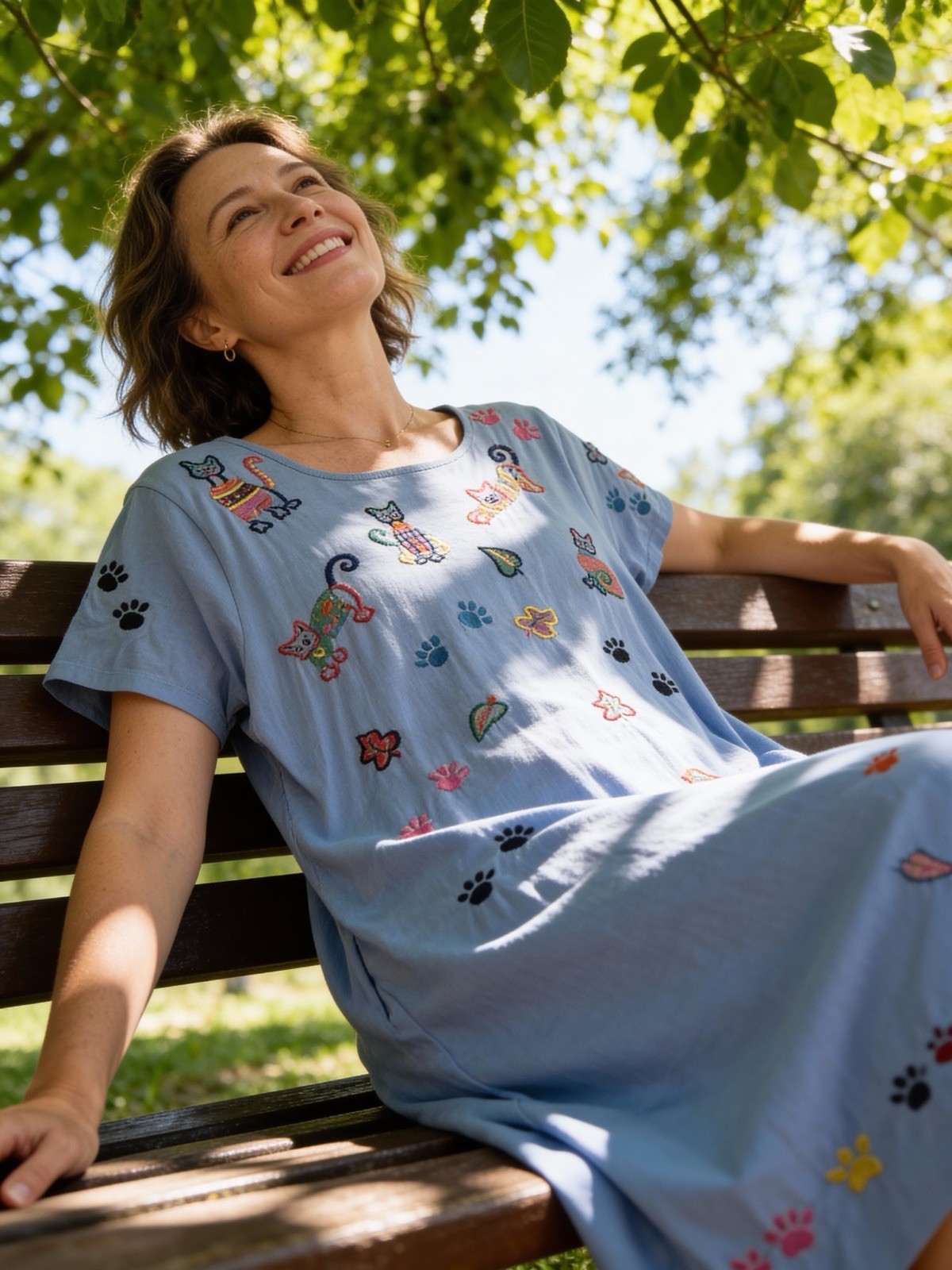 Michael Simon Lite Vintage Crazy Cat Lady Dress XL Cottagecore Whimsical Blue