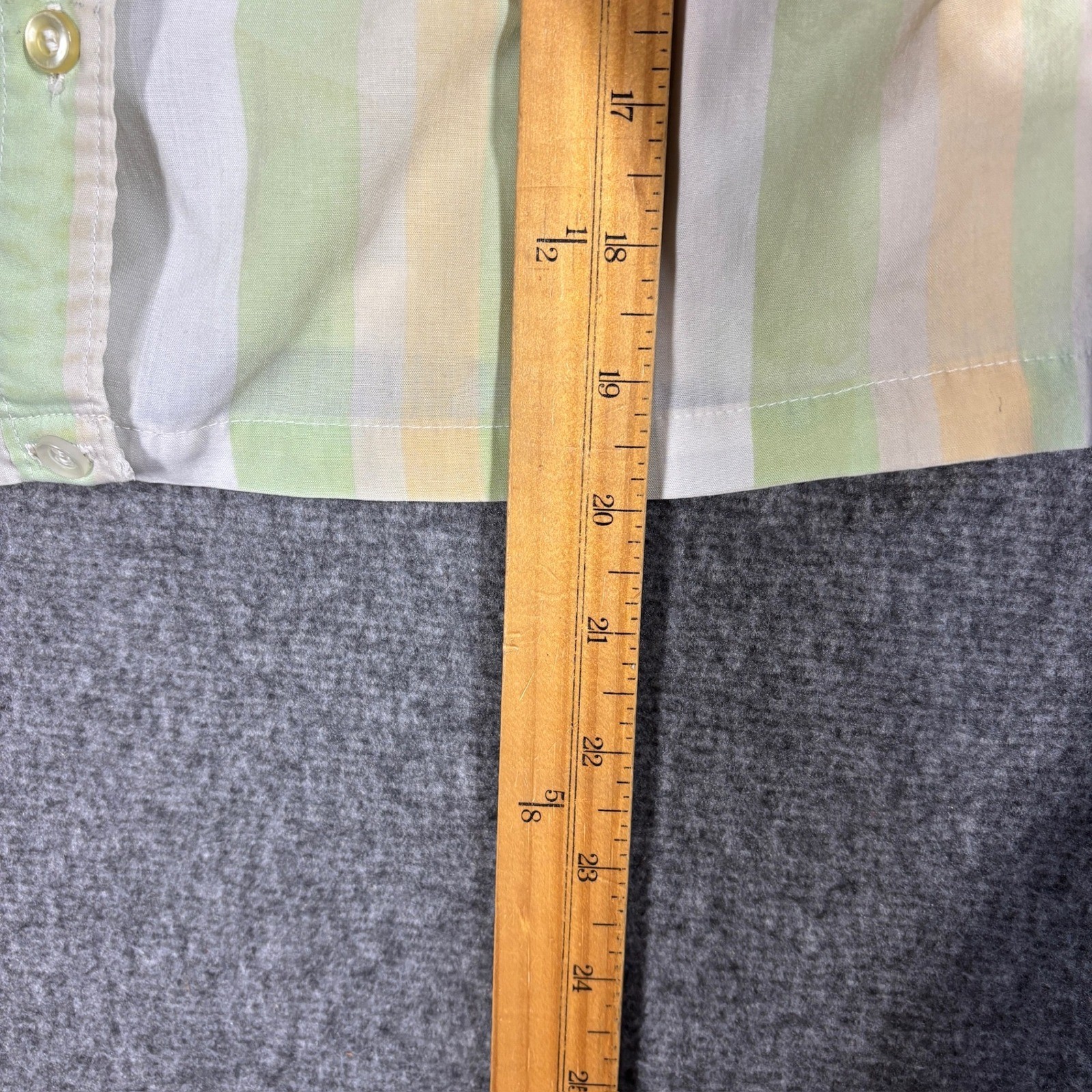 Vintage 50s 60s Striped Button Down Top Pastel Green Yellow Broadcloth USA