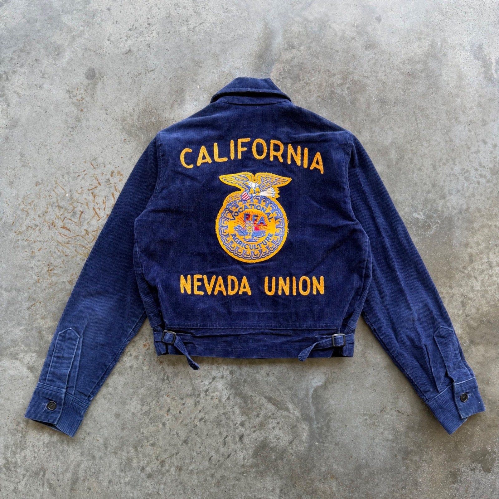 Vintage 80s California FFA Corduroy Chain Stitch Jacket Nevada Union Blue 36