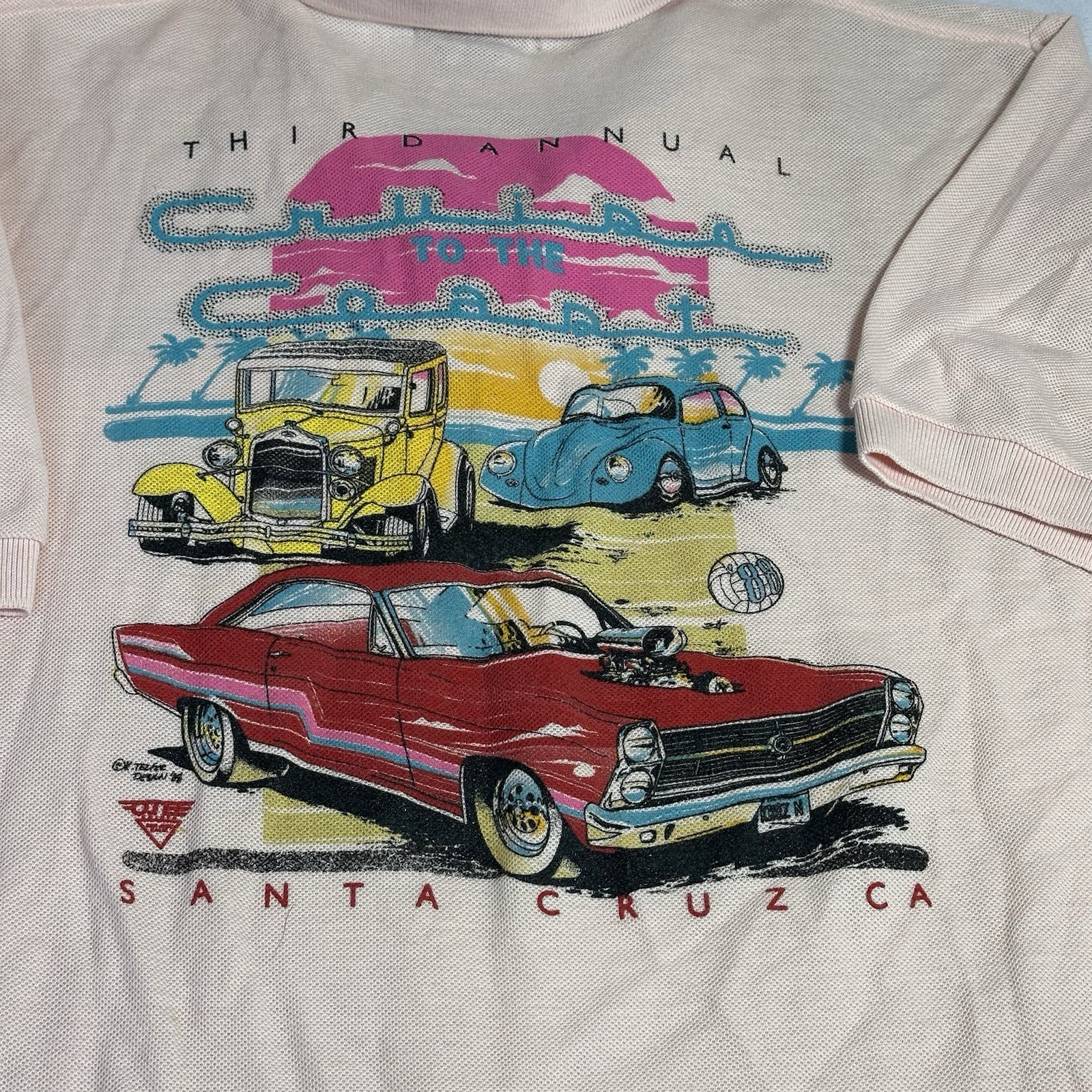 1988 SANTA CRUZ Car Show Women’s Polo 1/4 Button Shirt Sz (L) Pink “DIRECTOR”