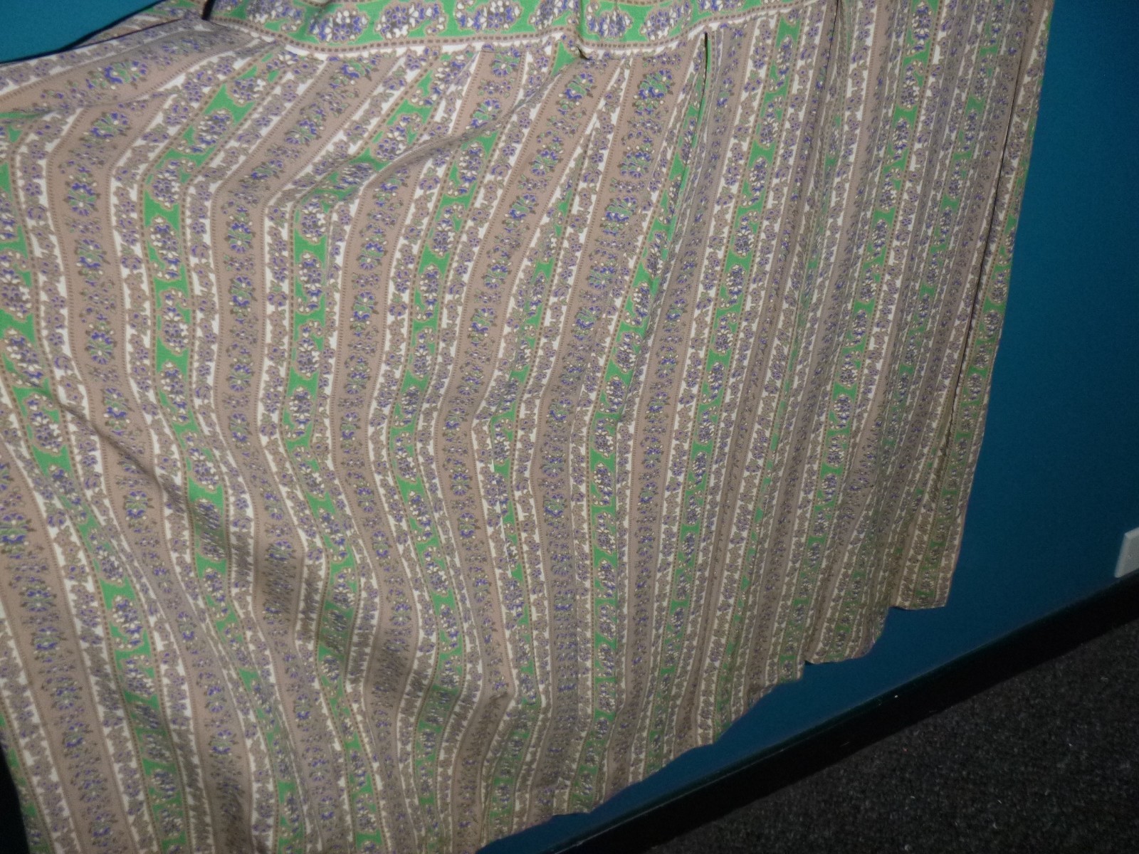 Vtg 40s 50s Rayon Dress Green Tan Blue Floral Stripes W/ Peplum VOLUP Sz XL