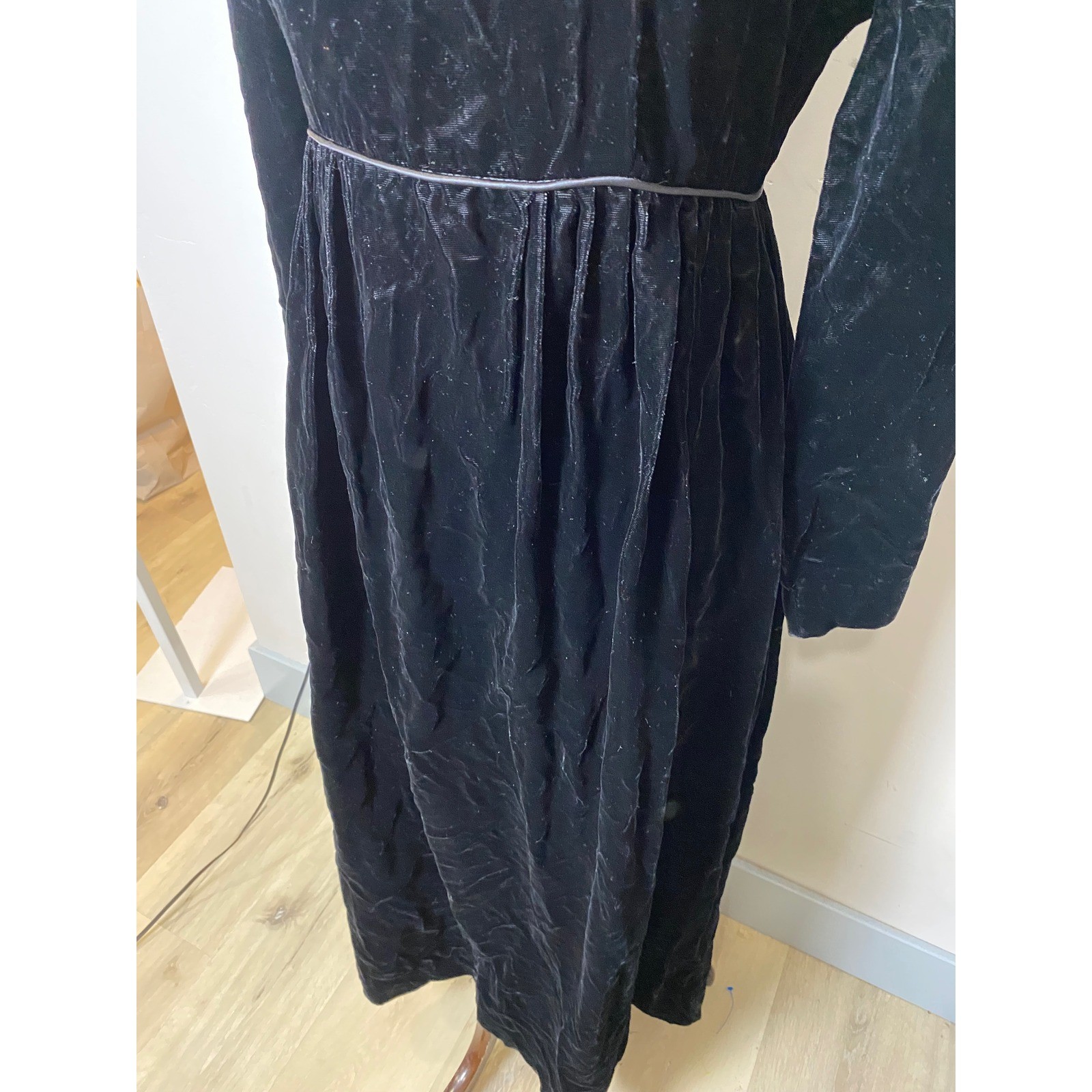 Vintage 1960s Fashions by Marilyn NY Black Velvet Mandarin Collar Maxi Dress S