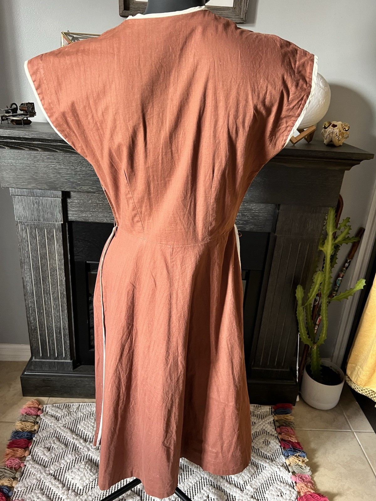 Vintage 40s Toni Todd Brown Fit & Flare Shirt Dress Cap Sleeves Buttons Small
