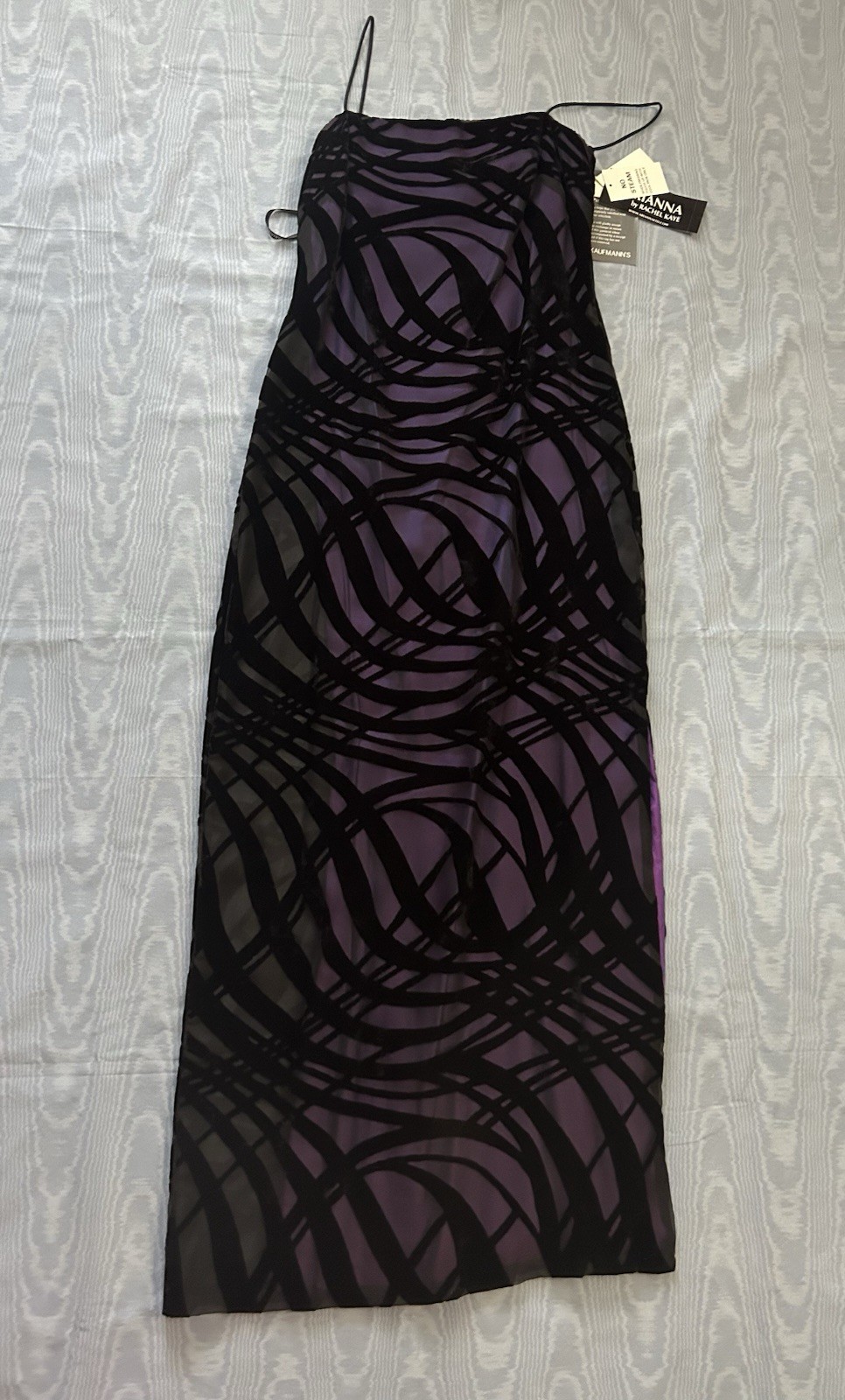 Vintage Arianna by Rachel Kaye Black Purple Velvet Claudie Dress w/Shawl•4•NWT