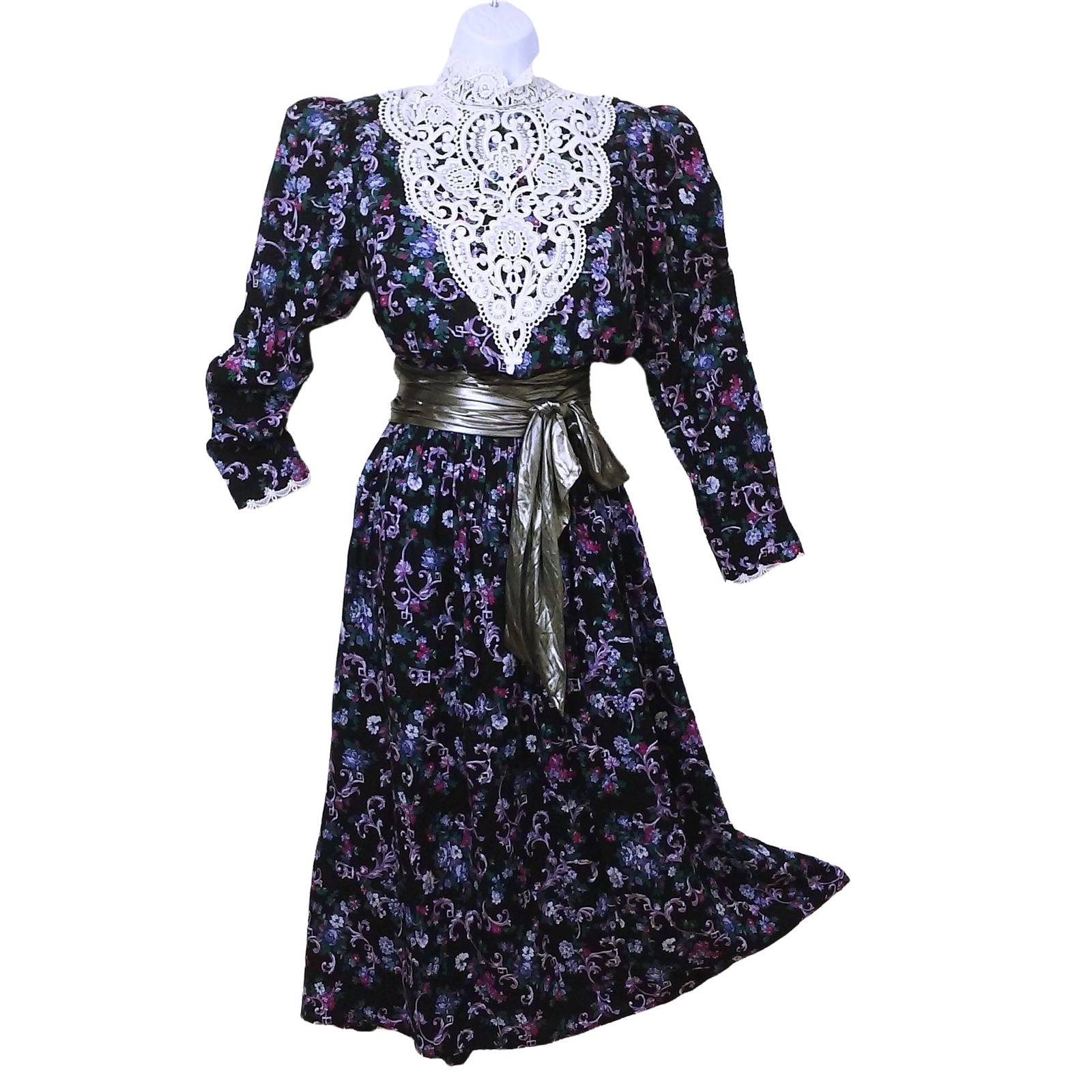 Vintage ’87 Scott McClintock 2-pc Set Victorian Lace Blouse Skirt Dark Floral