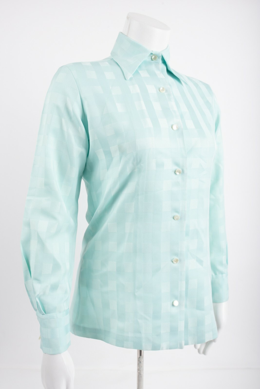 Vintage Womans Lanvin Paris New York Blouse Button Shirt Small Size 8 Mint Green