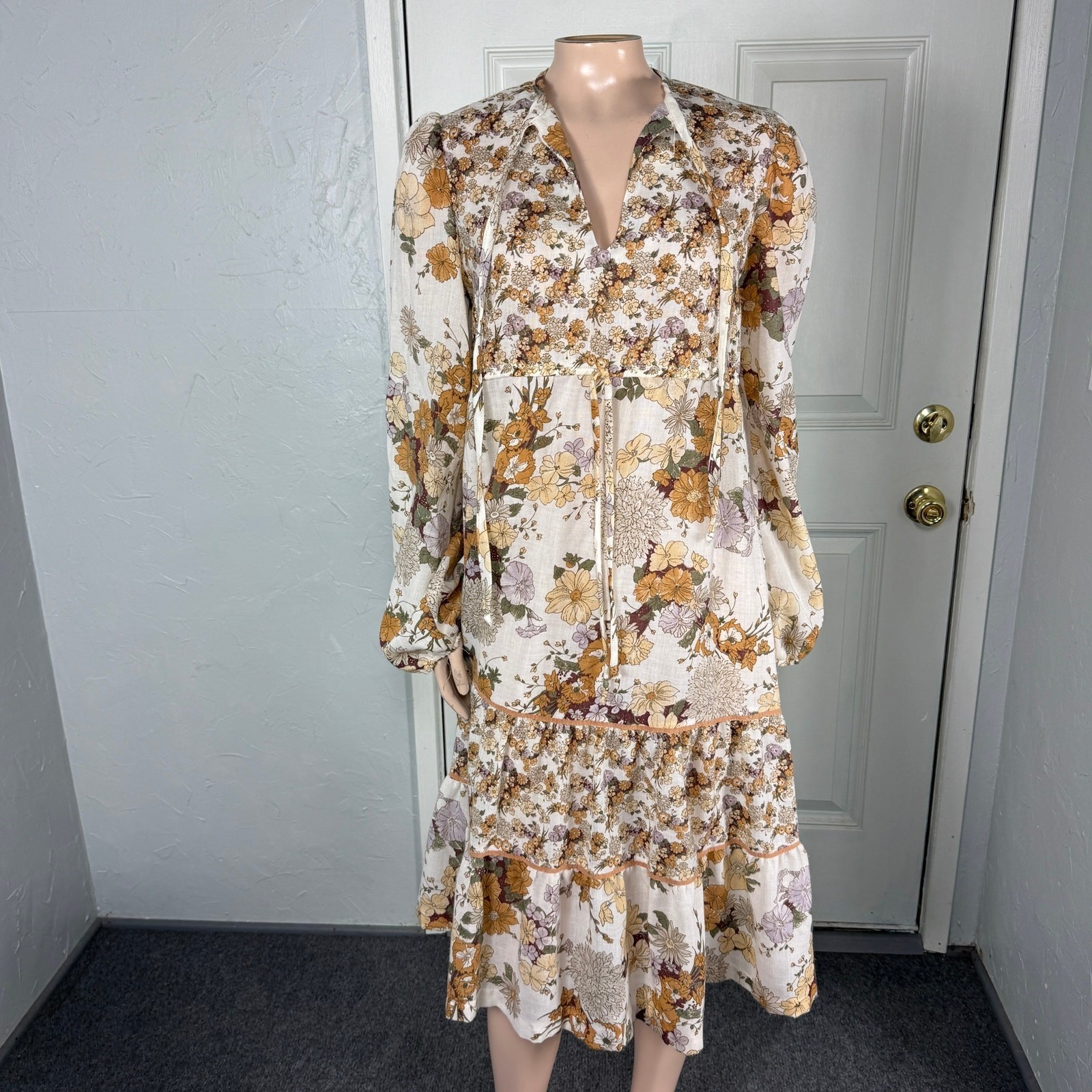 Vintage 70s Jody California Women’s Dress 12 Floral Prairie Gunne Style Boho Z14