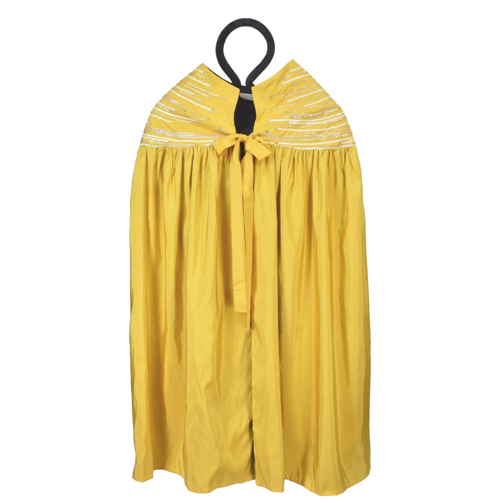 LEE MENICHETTI Golden Yellow Silk Faille Cloak with Black Silk Lining OS
