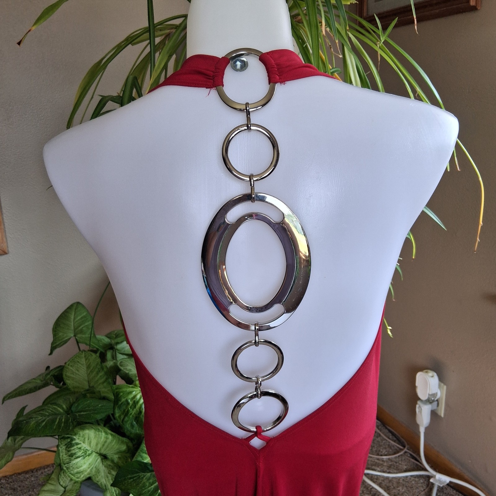 Vintage Y2K Frederick’s Hollywood Red Halter Dress Open Back Clubwear Glam L USA