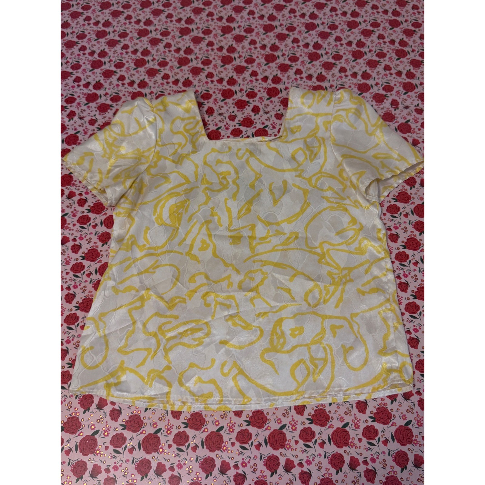 Vintage J. Gallery Yellow White Abstract Print 2 Piece Skirt Set Size 9/10 e3
