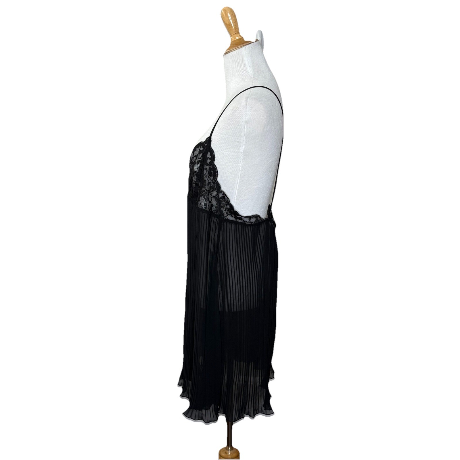 Jillian Jones Black Lace Adjustable Cami Babydoll Négligée Lingerie Size Large