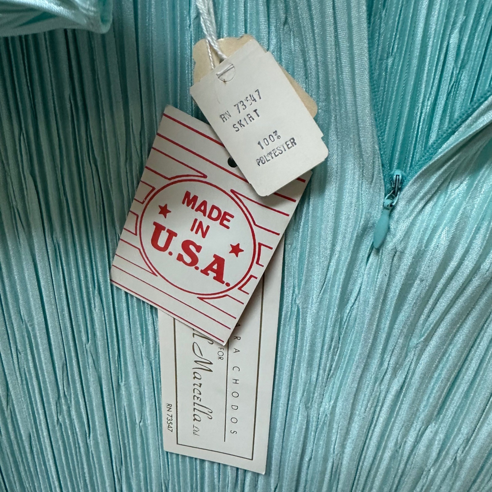 Barbara Chodos Michael Marcella Vintage Pleated Sequin Waist Midi Dress Aqua 12