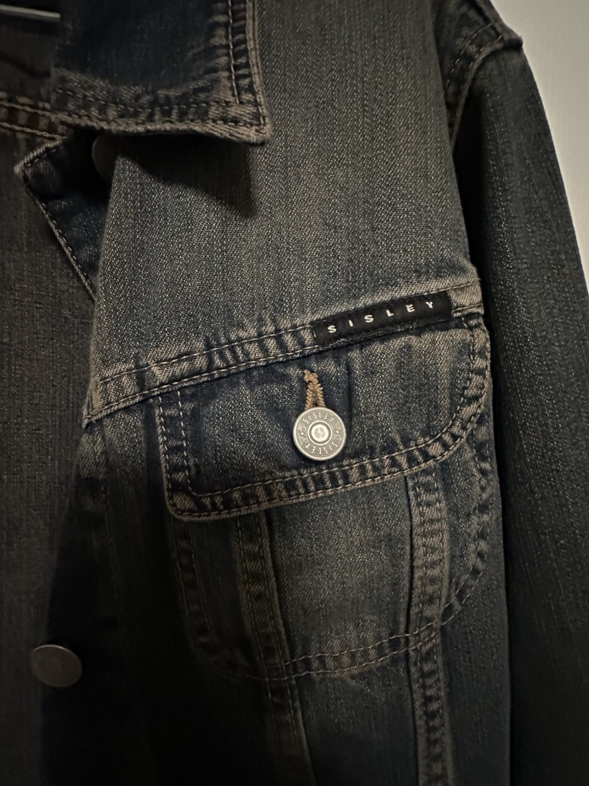 Vintage Sisley Denim Jacket Made in Italy Blue Jean Trucker Jacket Italian Sz S
