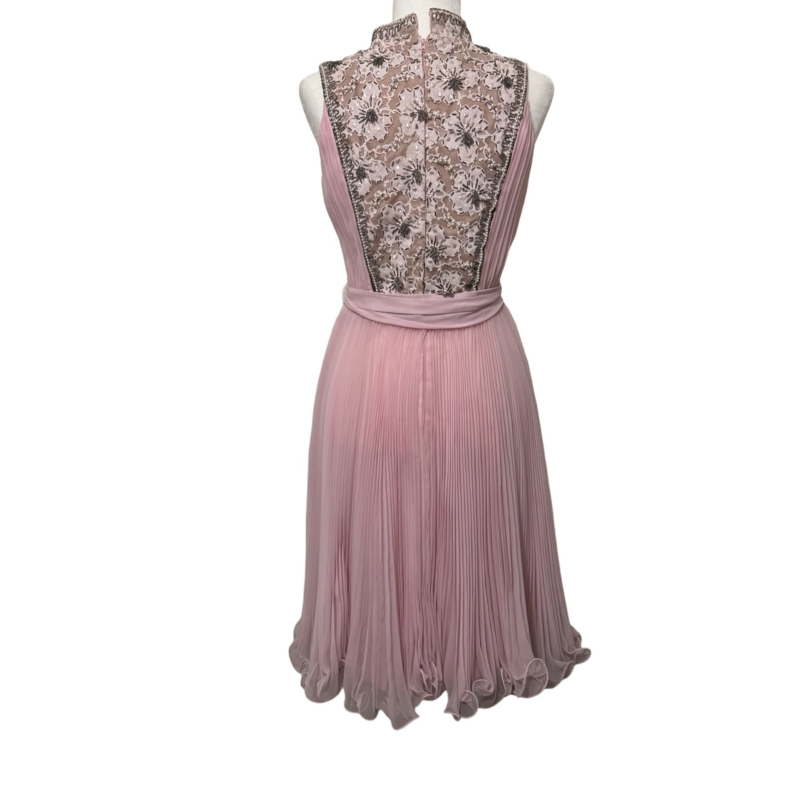 Vintage 60s Jack Bryan beaded chiffon dress size 10 (small) pink accordian pleat