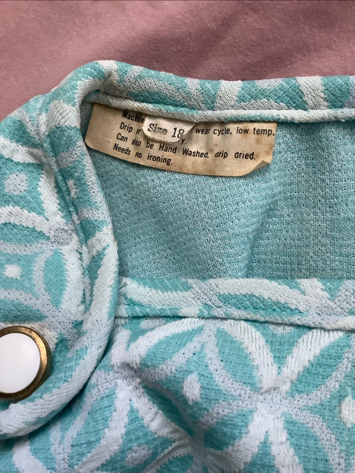 VTG 1960s Mod Baby Blue Geo Print Shift Dress Women’s Size 18 Sleeveless A-line