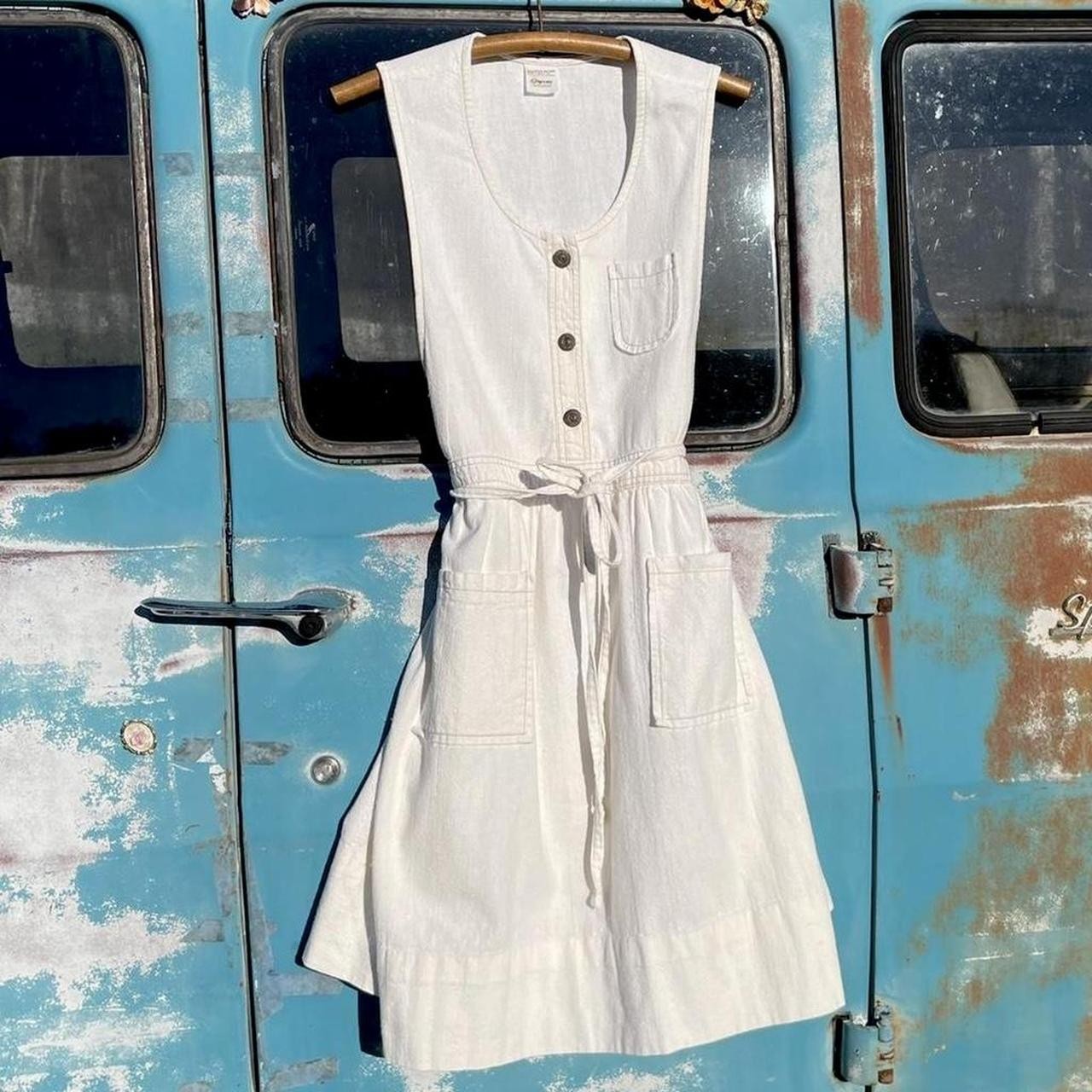 1970s kemington express cream canvas apron smock wrap dress