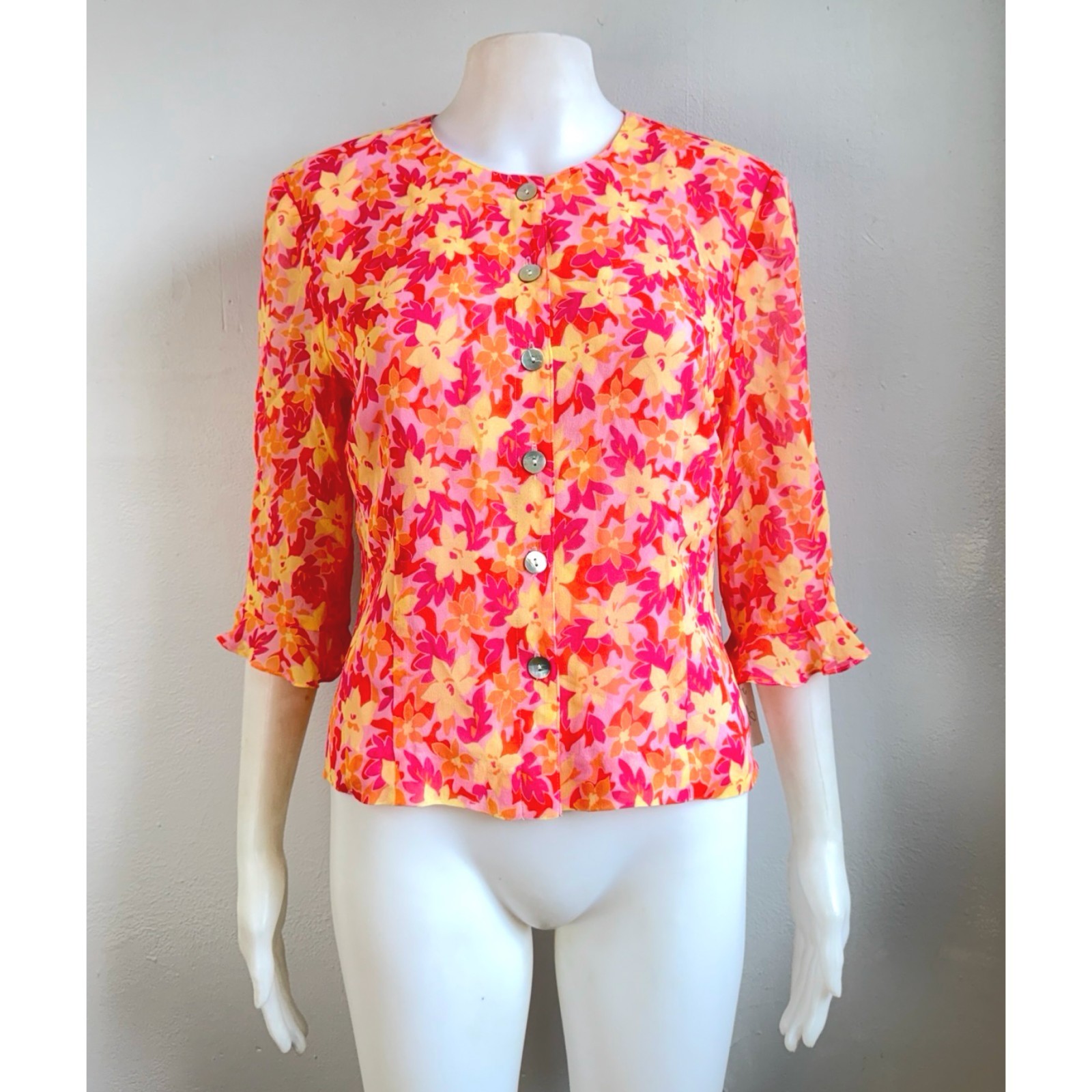 Vintage 100% Silk Floral Skirt Top Set Size Small 8 Two Piece Outfit Ruffled