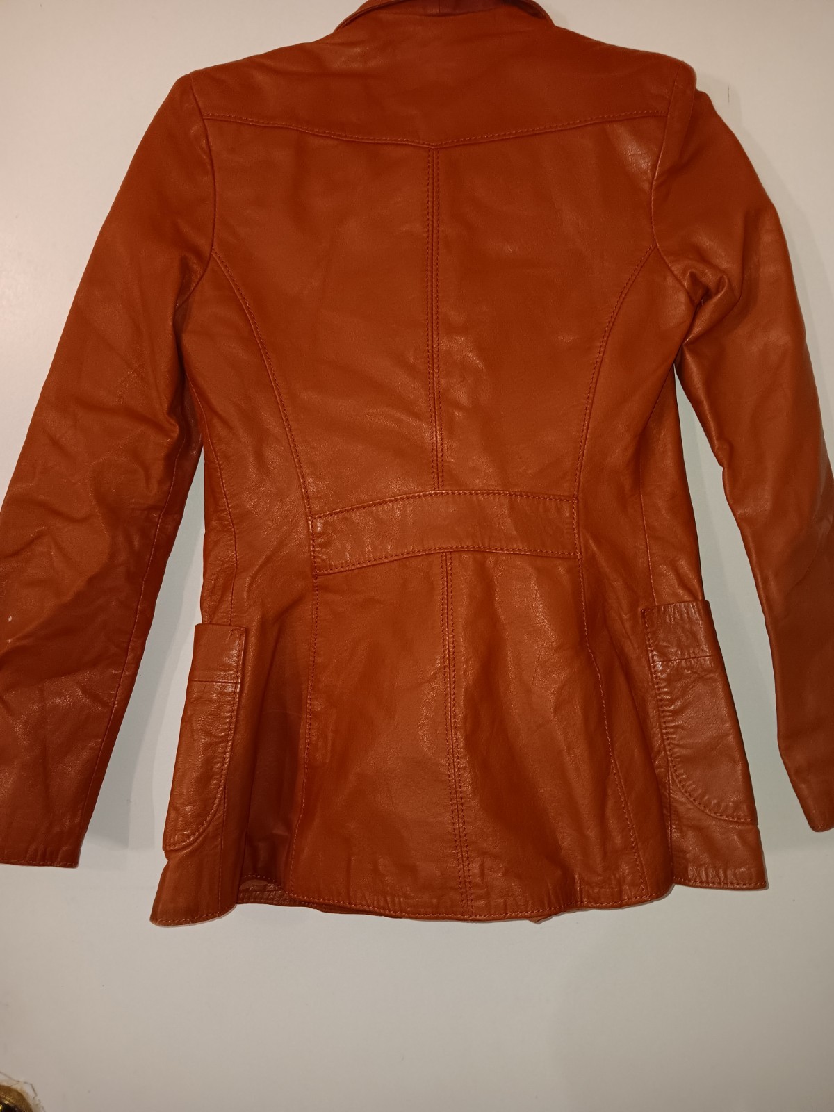 Vintage Leather Jacket Crae Carlyle Size S 70s Glossy Nutmeg Brown Fitted