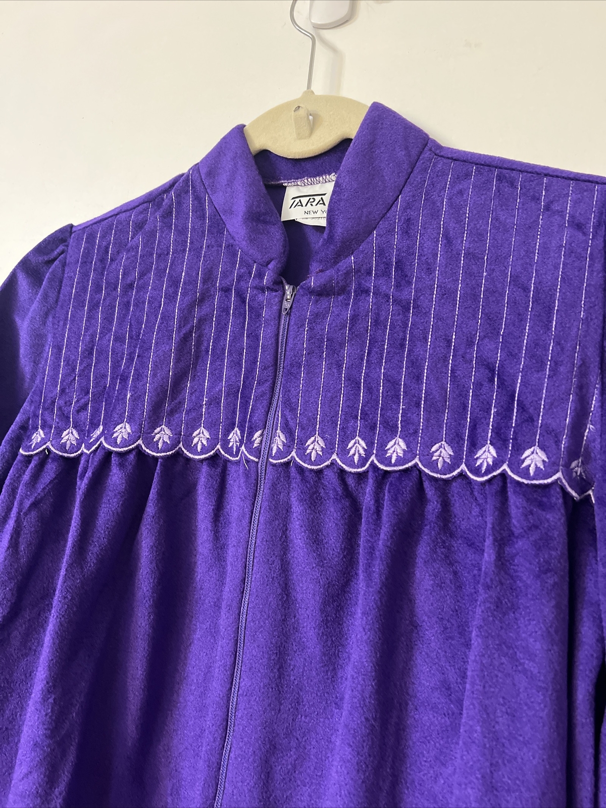Vintage Tara New York 90s Purple Fleece Maxi Housecoat Robe, Half Zip, Size M