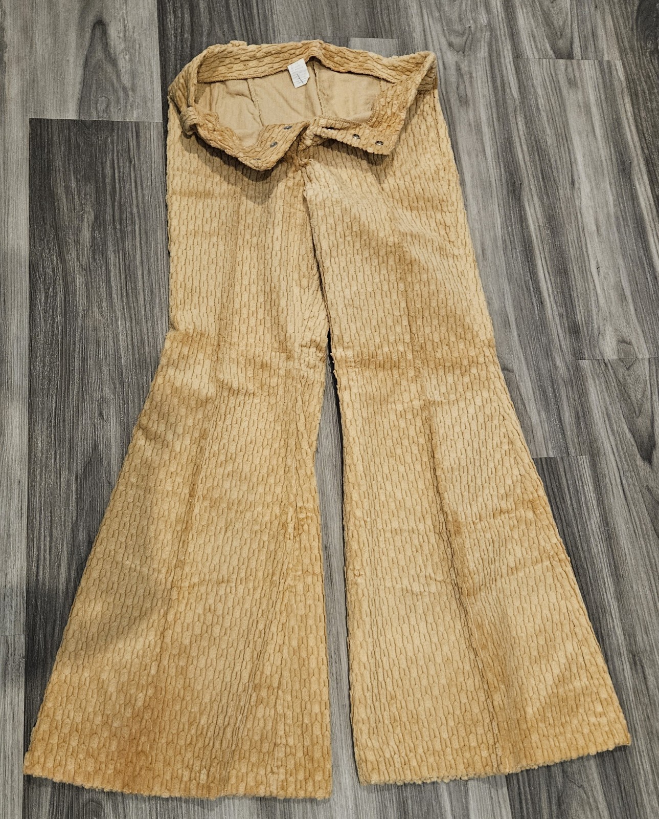 NOS VTG 60s 70s Wide Wale Corduroy Camel/Beige BellBottoms Elephant Flares Disco
