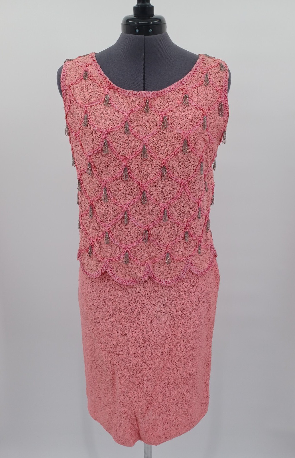 Vintage 1960s APOLLO Of New York Pink Knit Skirt Wiggle Beaded Shimmy Top