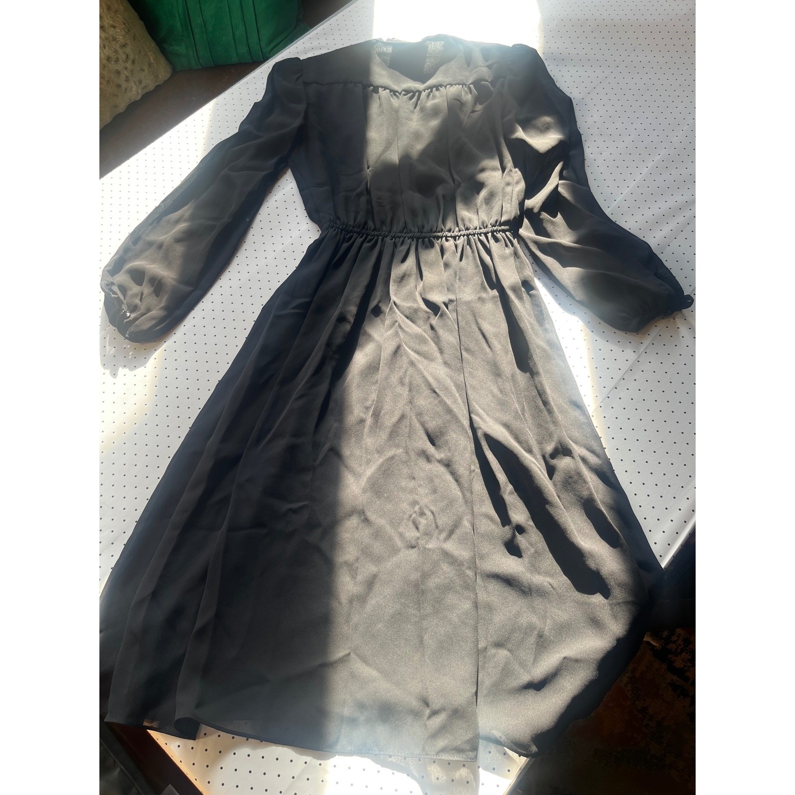 Vintage 80s Dress Black Sequin Shoulder Cocktail Midi Dress Long Sleeve Size 8