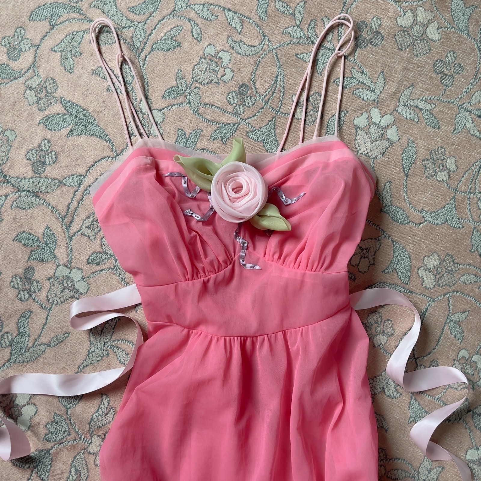 Vintage 1980s Pink Chiffon Semi-Sheer Nightgown (S–M)
