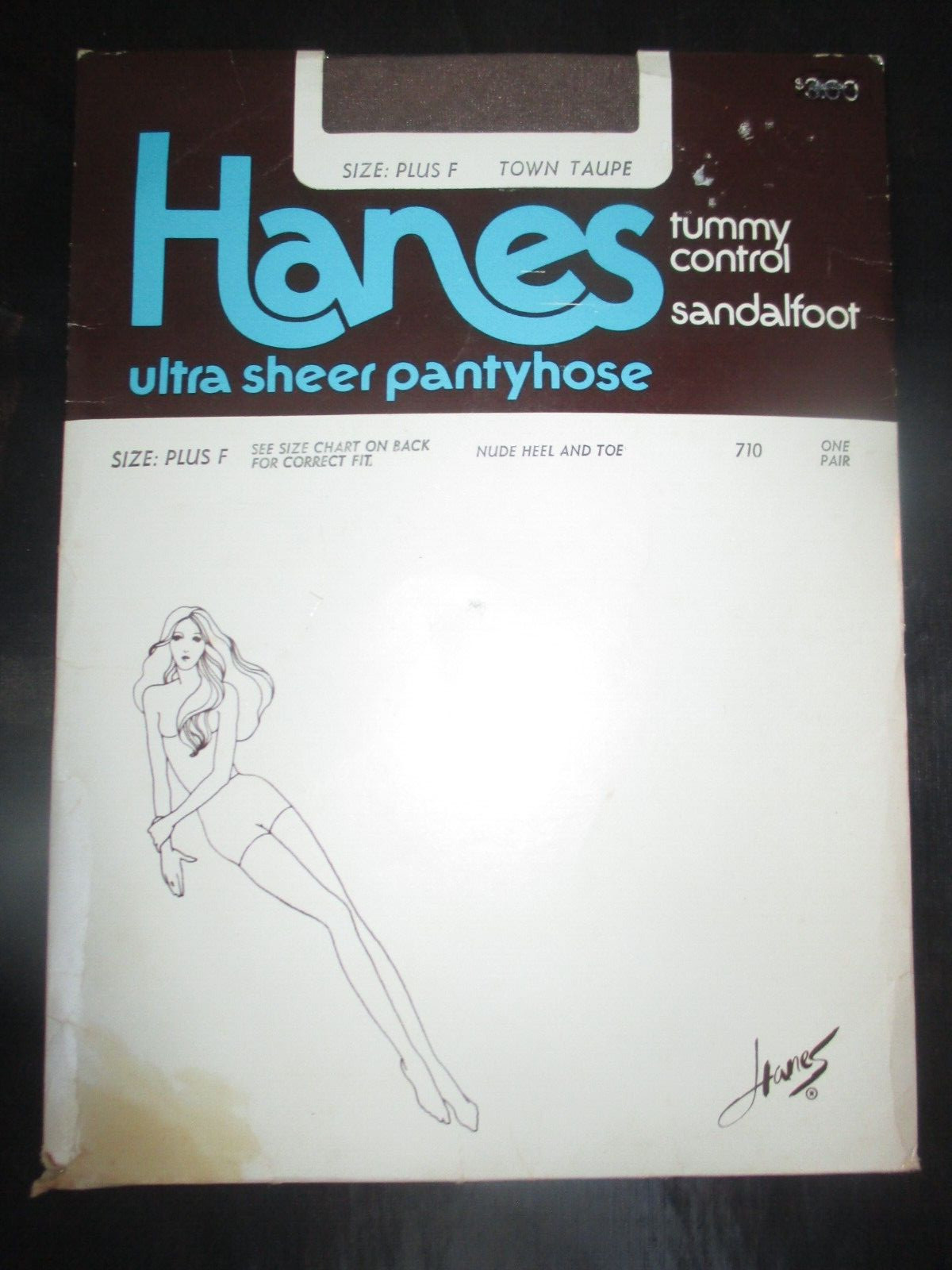 HANES Vintage TOWN TAUPE Nylon PANTYHOSE- Size PLUS F 160-190 lbs -1980’s