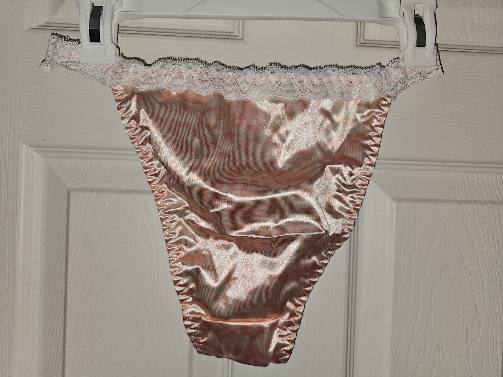 Vintage Girly Glossy Satin String Bikini Light Pink Panties. Size Large