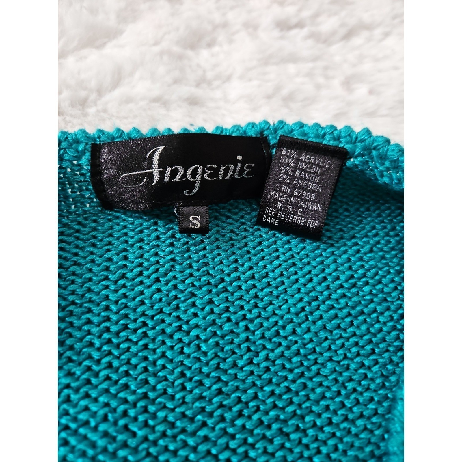 Angenie Sweater Women Small Teal Blue Excellent Vintage 80s V-Neck Angora Blend