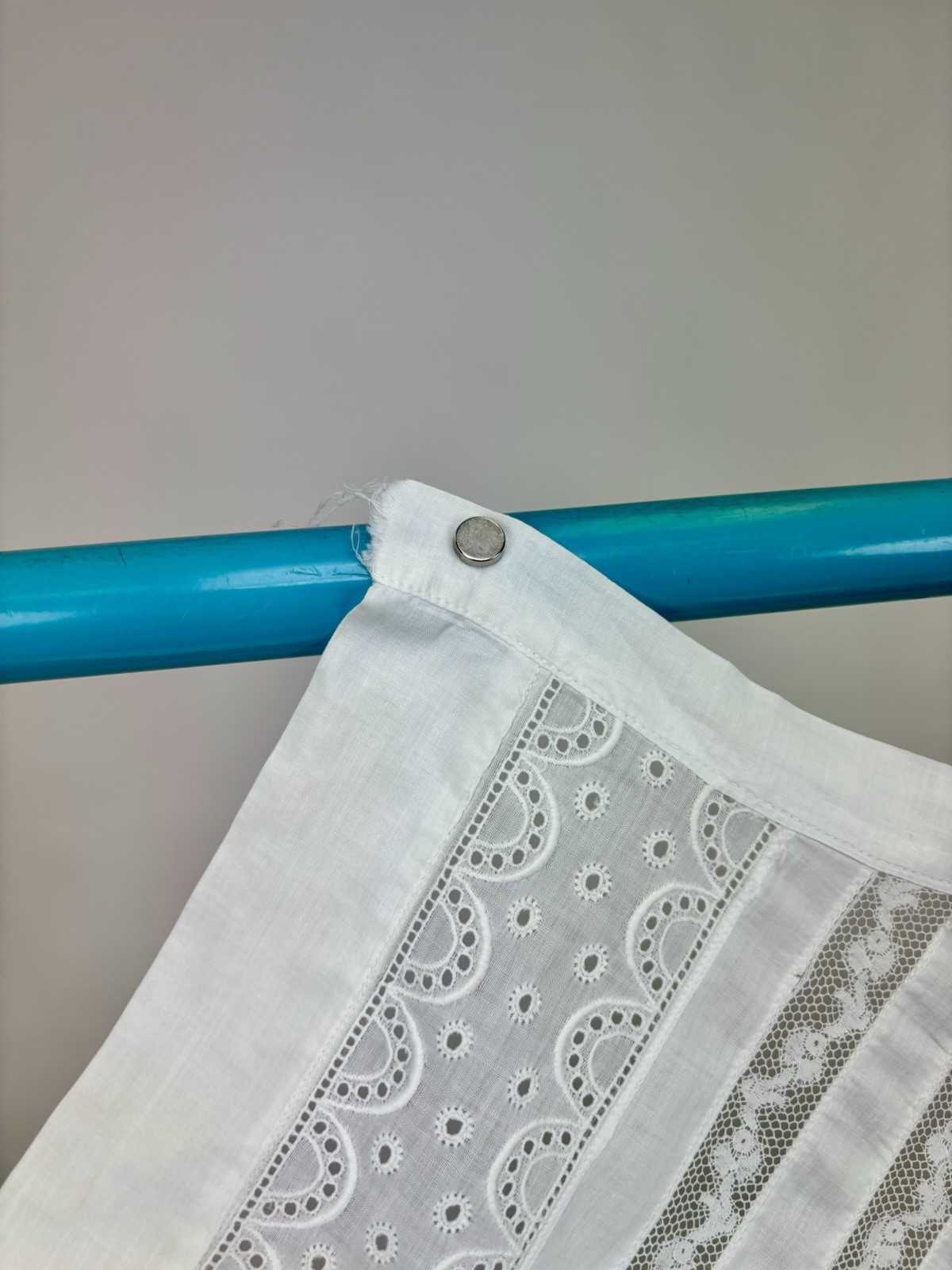 Antique Edwardian White Cotton Apron Lace Handkerchief Hem Missing Straps AS IS