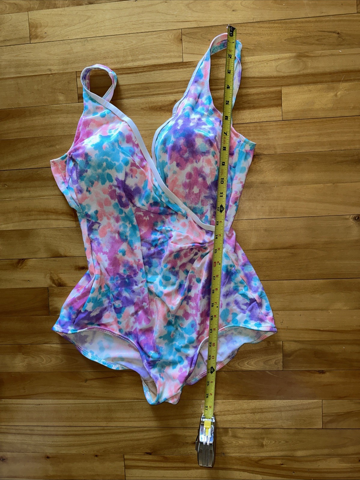 Vintage 80s Ocean View Floral Swimming Suit One Piece Size 16 Built In Cups