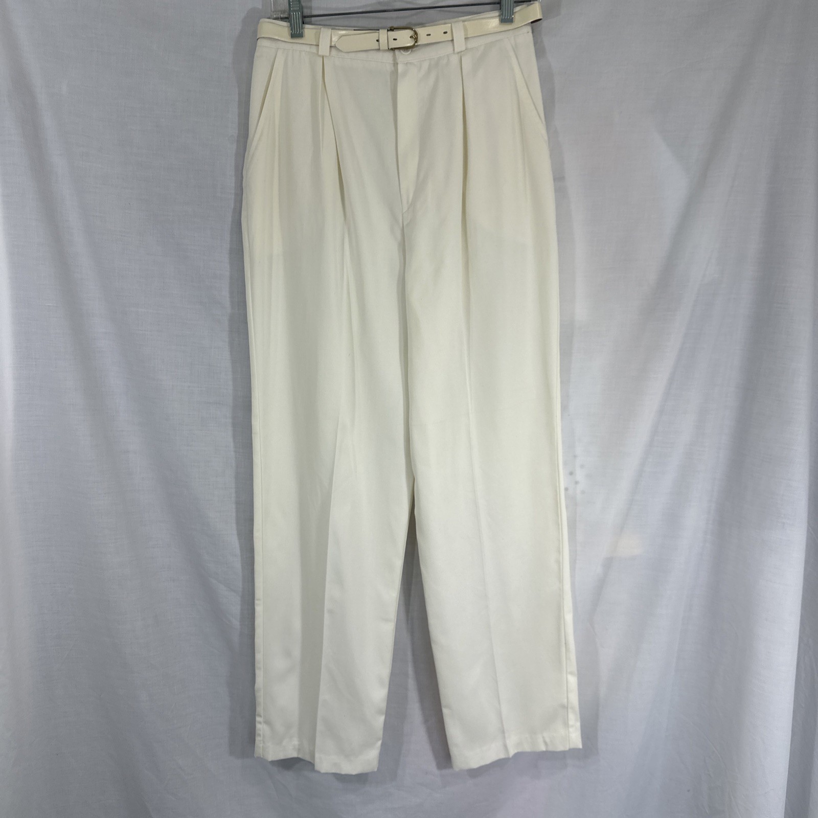 Y2K Ivory Pleats Trouser Pants S 28″ High Waist 29″ Inseam Belt Old Money Career