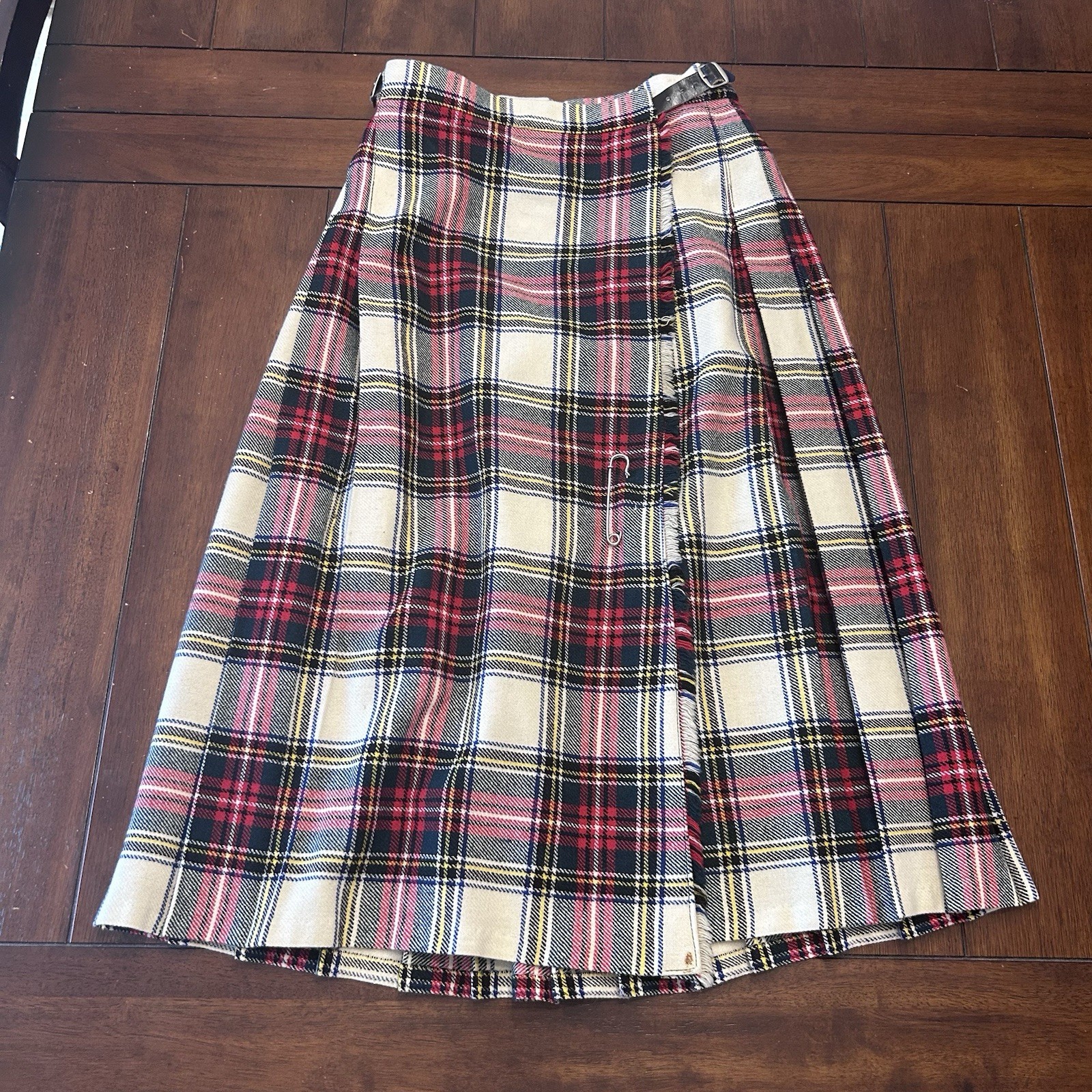 VTG Harrods Red Tartan Maxi Skirt Wool Old Money Plaid Academia Kilt Size 12